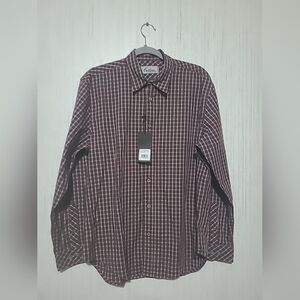 NWT California Shirt Co Size M-SH Mocha Plaid Long Sleeve Button Up Shirt #2